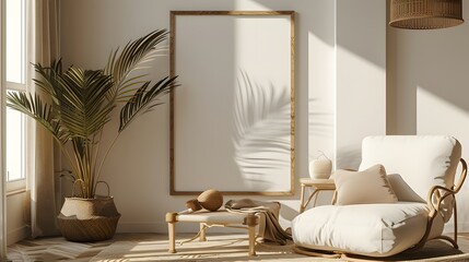 Harmonious setting of a room with a wooden frame enhancing a modern minimalistic cinematic poster AI generated illustration