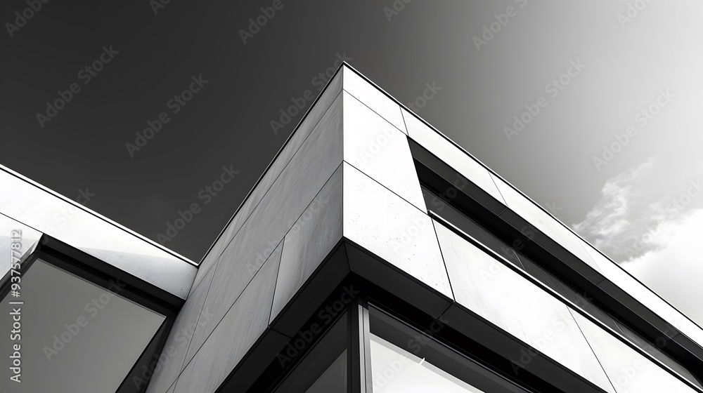 Aufkleber high contrast macro image of a modern standalone house with minimalistic windows and textures ai gen