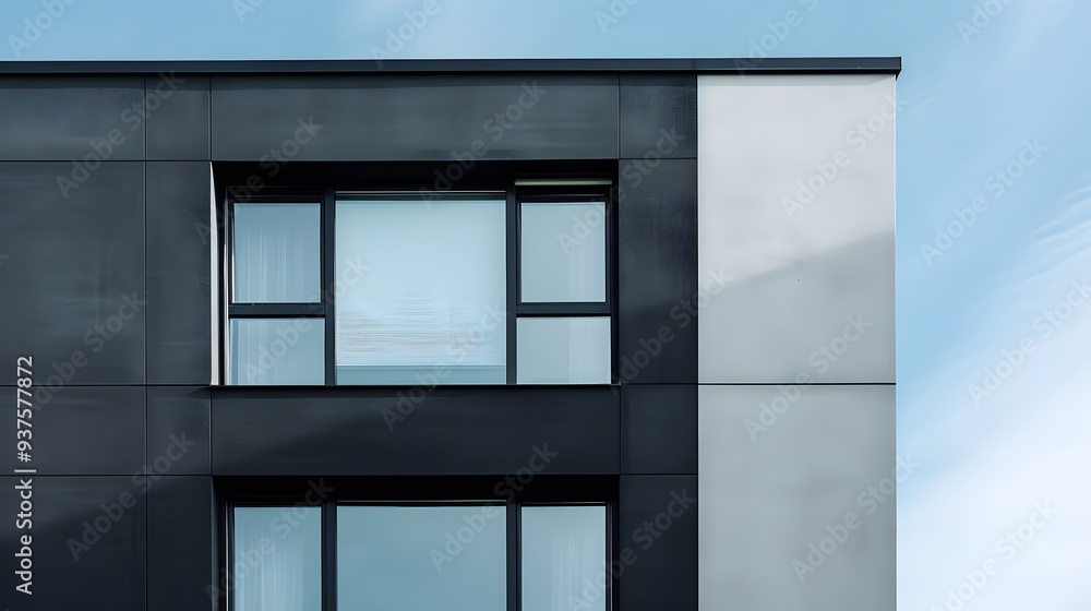 Poster high contrast macro image of a modern standalone house with minimalistic windows and textures ai gen