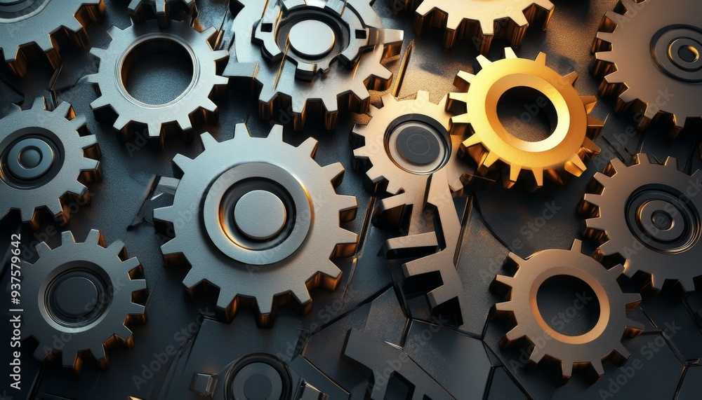 Poster interlocking gears: a visual representation of mechanism and collaboration.