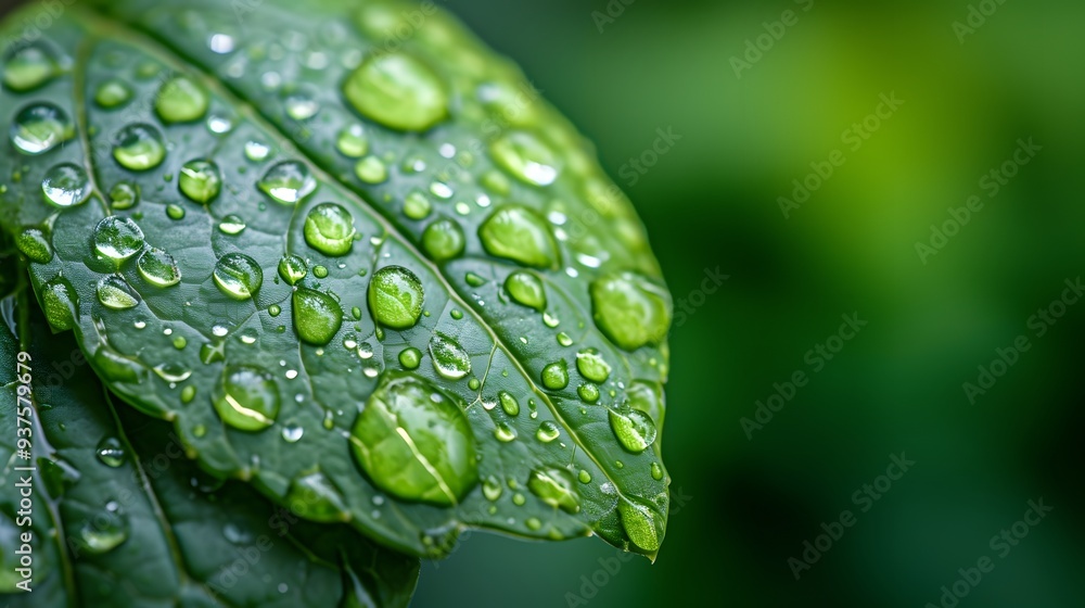Aufkleber illustrate a close-up macro view of raindrops on a leaf with a serene green background ai generated 
