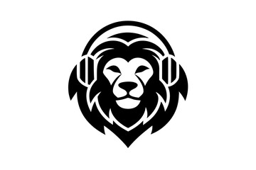 Lion with headphone logo icon design silhouette vector illustration
