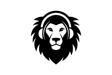 Lion with headphone logo icon design silhouette vector illustration