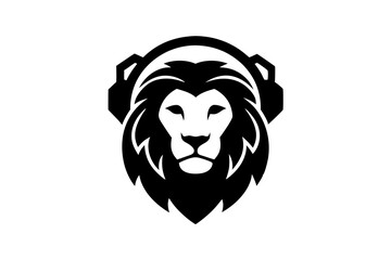 Lion with headphone logo icon design silhouette vector illustration