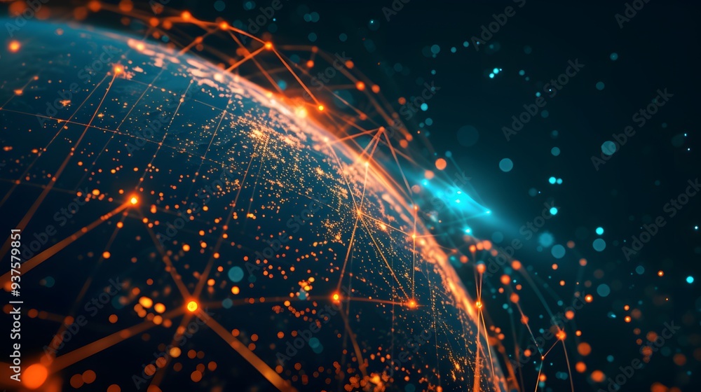Poster illustrate a global network where the flow and exchange of big data are taking place highlighting th