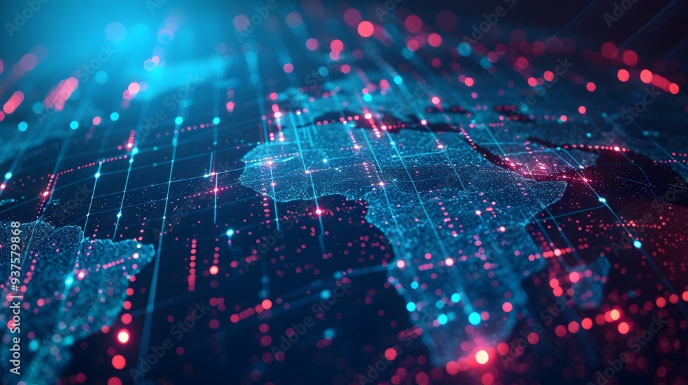Poster illustrate a global network where the flow and exchange of big data are taking place highlighting th