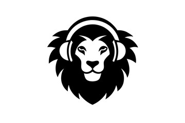 Lion with headphone logo icon design silhouette vector illustration