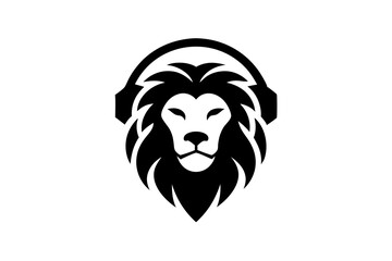 Lion with headphone logo icon design silhouette vector illustration