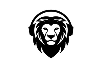 Lion with headphone logo icon design silhouette vector illustration