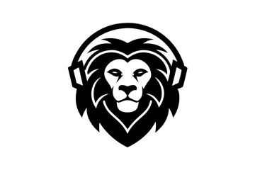 Lion with headphone logo icon design silhouette vector illustration