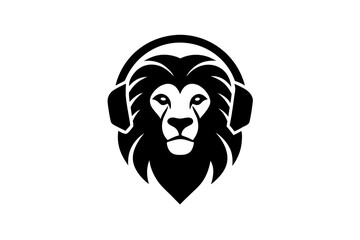 Lion with headphone logo icon design silhouette vector illustration