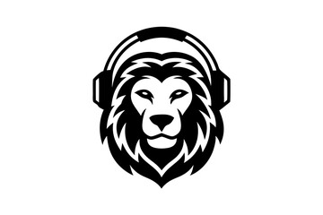 Lion with headphone logo icon design silhouette vector illustration