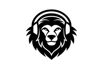 Lion with headphone logo icon design silhouette vector illustration