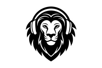 Lion with headphone logo icon design silhouette vector illustration