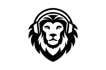 Lion with headphone logo icon design silhouette vector illustration