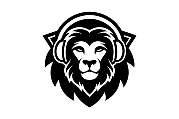 Lion with headphone logo icon design silhouette vector illustration