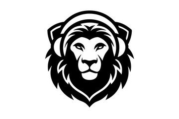 Lion with headphone logo icon design silhouette vector illustration