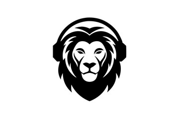 Lion with headphone logo icon design silhouette vector illustration