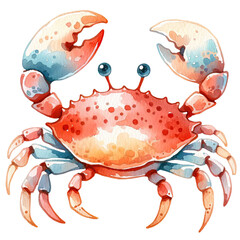 Colorful watercolor illustration of a crab with intricate details and vibrant shades, perfect for nautical and marine-themed designs.