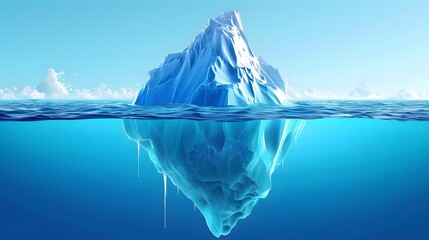 Obraz premium Illustration of a 3D iceberg half above and half below water in format AI generated illustration