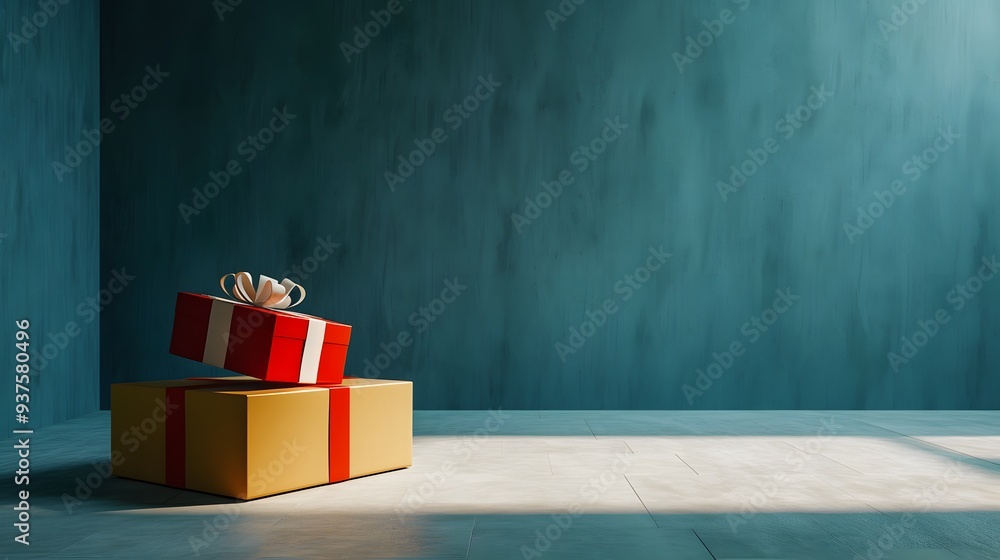 Aufkleber image of a small gift box inside a larger gift box both sitting in a vast empty space ai generated i
