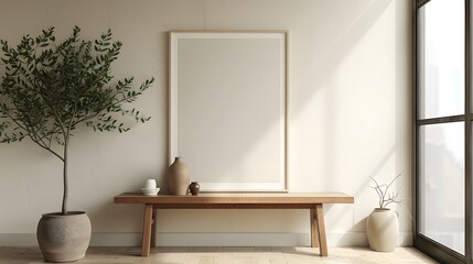 Incorporate biophilic design in a minimalist poster with gipsum props AI generated illustration