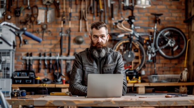 The bearded man in workshop