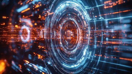 Abstract Circular Light Pattern with Orange and Blue Glow.