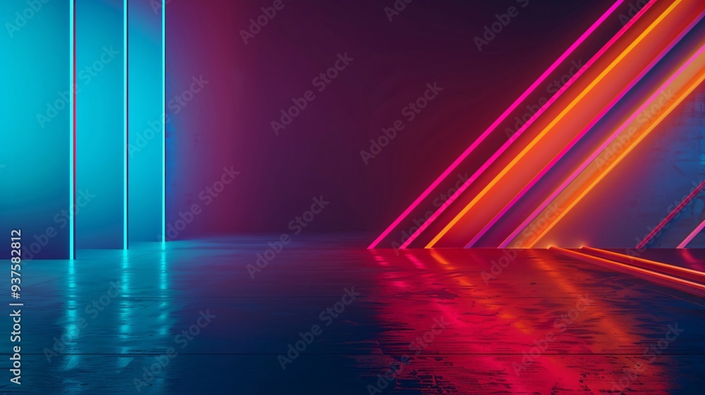 Poster neon lights abstract background - colorful glowing lines with empty space
