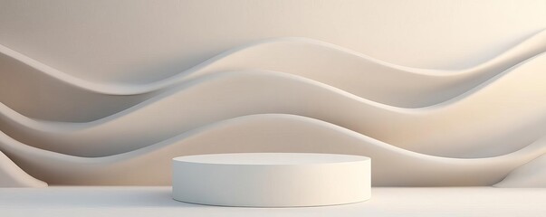 White 3D podium with subtle curves and neutral colors, minimalist display, modern focus