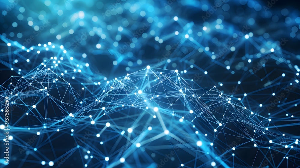 Poster intricate geometric patterns and interconnected lines depicting the concept of a digital network ai 