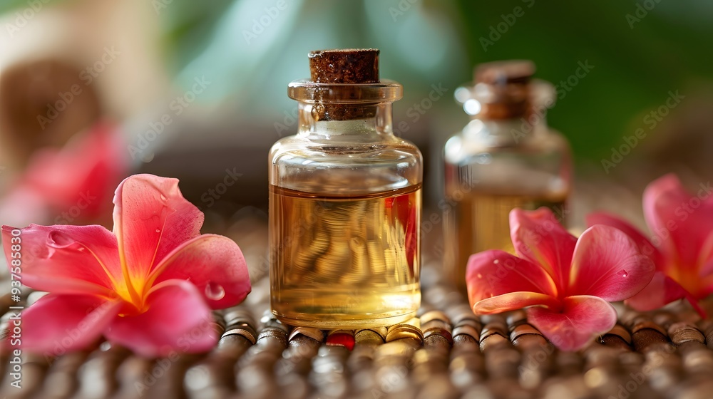 Poster isolated image focusing on a flask of scented oil used in spas ai generated illustration