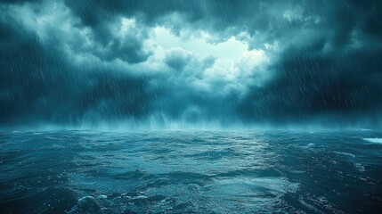Fototapeta premium Heavy rain falling over a stormy ocean with dark clouds