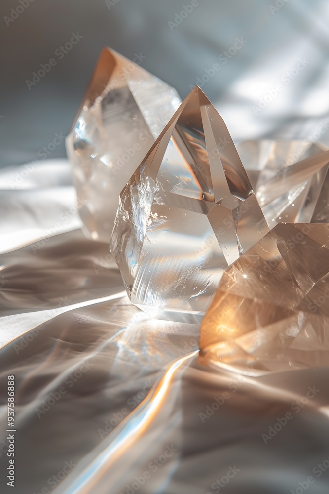 Poster light reflection on a crystal object to form an abstract minimalist background ai generated illustra