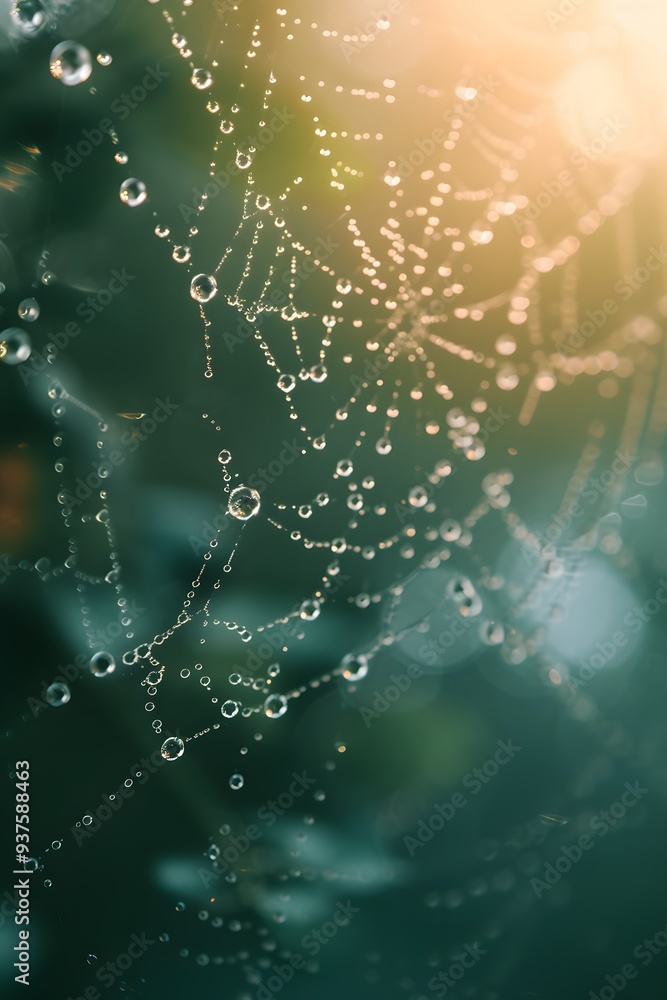 Poster macro close-up of dew on a spiderweb as a minimalist abstract background ai generated illustration