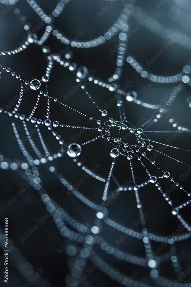 Poster macro close-up of dew on a spiderweb as a minimalist abstract background ai generated illustration