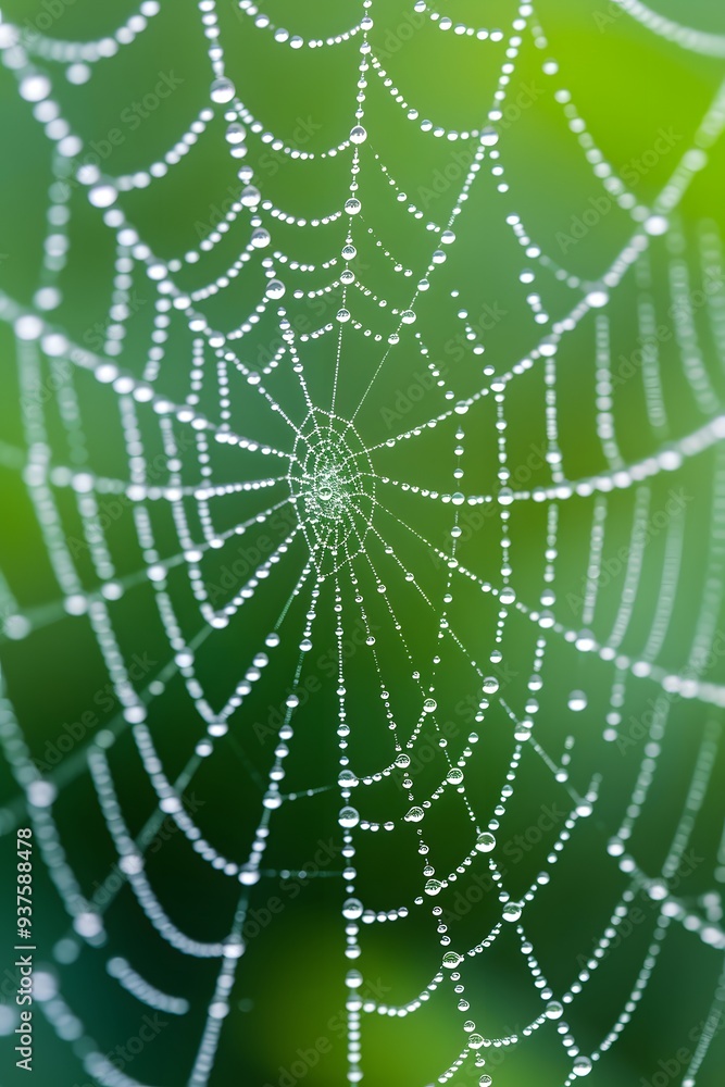 Poster macro close-up of dew on a spiderweb as a minimalist abstract background ai generated illustration