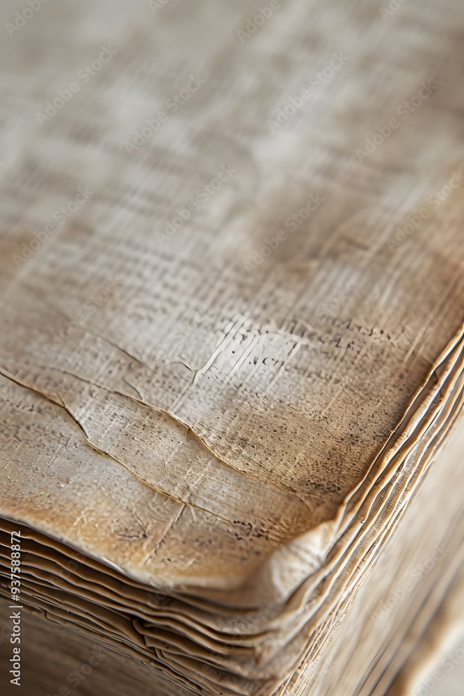 Poster macro focus on the texture of an old books page for a minimalistic abstract background ai generated 