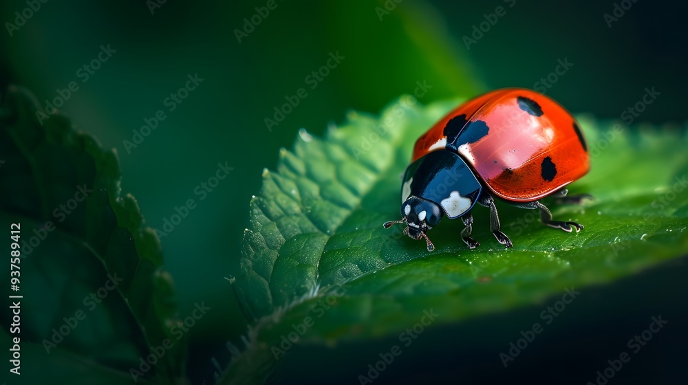 Poster macro perspective of a ladybug on a leaf designed with minimalist aesthetics ai generated illustrati