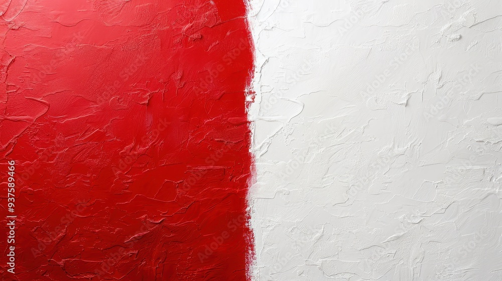 Poster red and white abstract texture: a close-up, minimalist abstract texture featuring a bold line dividi