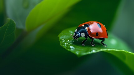Fototapeta premium Macro perspective of a ladybug on a leaf designed with minimalist aesthetics AI generated illustration