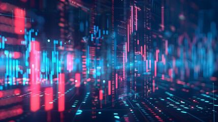 Stock Market Growth: Perspective view of stock market growth with digital financial chart graphs