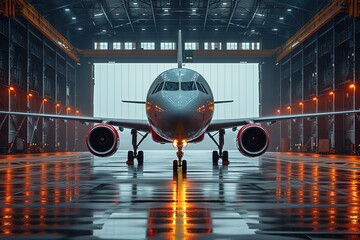 Aircraft in the hangar Front view Aircraft maintenance, aircraft repair concept