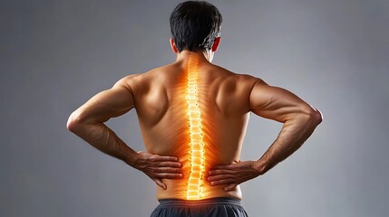 Man standing and pressing his lower back in pain, showing discomfort from strain or injury