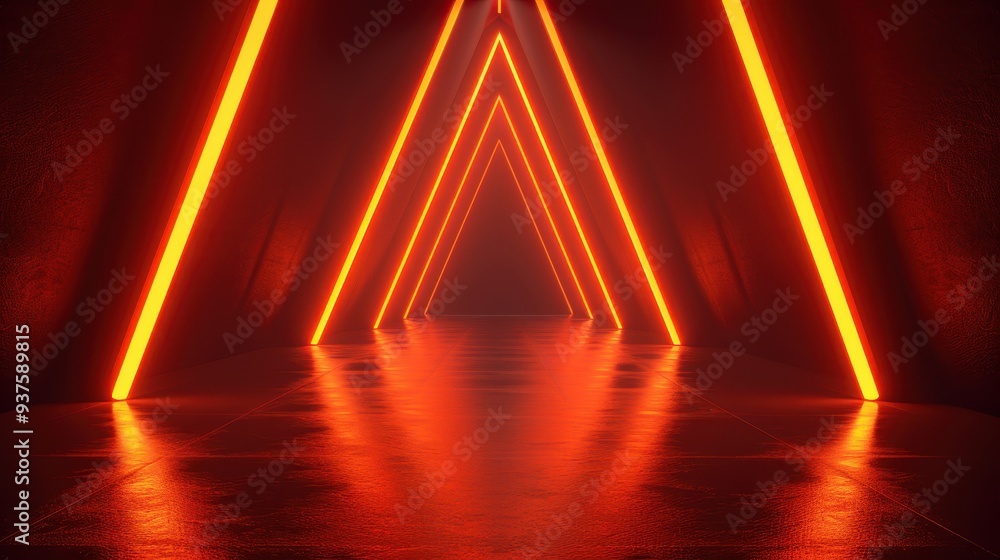 Poster neon triangle tunnel: a mesmerizing, abstract 3d rendering of a futuristic tunnel, crafted with vibr