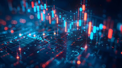 Stock Market Growth: Perspective view of stock market growth with digital financial chart graphs