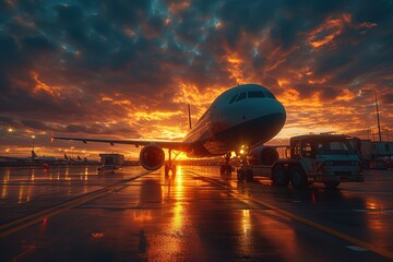 Airplane and bio fuel tank trailer on the background of airport New energy sources