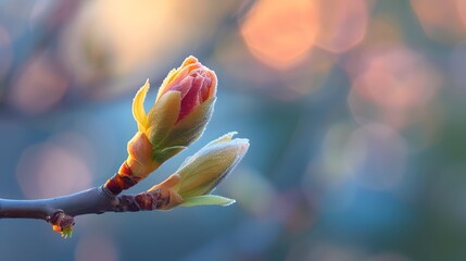 Macro shot of a tree bud in spring in pastel colored illumination AI generated illustration
