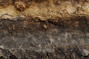 Fototapeta premium Soil layers and textures in Earths surface.