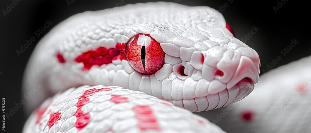 Poster  A tight shot of a white snake's head featuring a scarlet mark at its tip